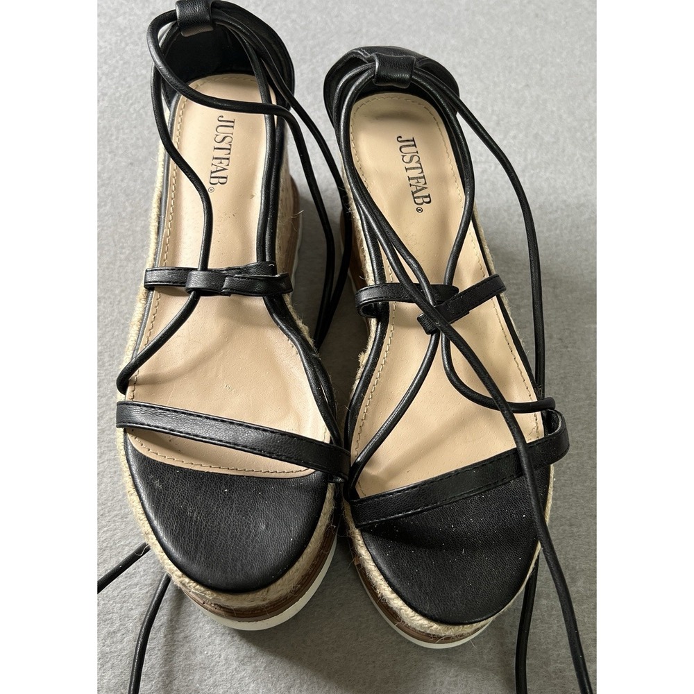 Just Fab Womens Tonnya Espadrille Platform Wedges Black Size 6.5 M Lace up Leg - Picture 2 of 11